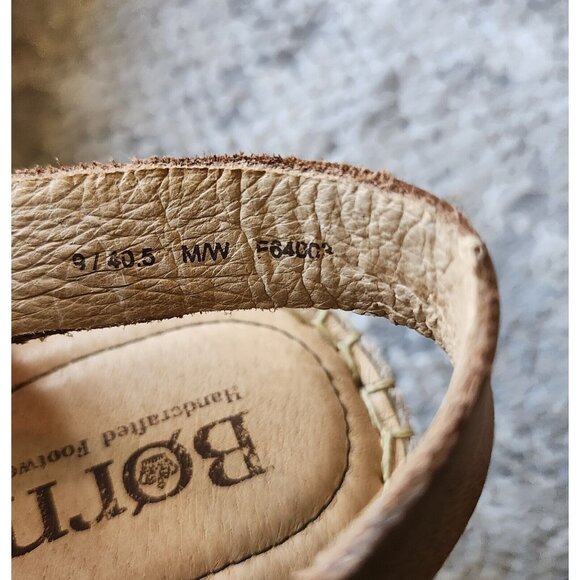 Born Wedge Sandals Women's 9 Blue Fabric Tan Leather Comfort Espadrille Platform - Picture 7 of 9